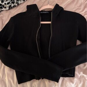 Brandy Melville Black Ribbed Zip Jacket